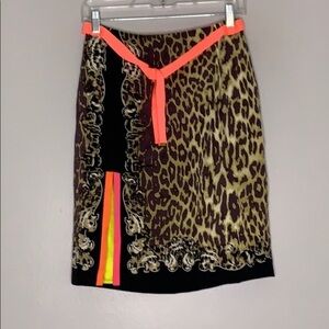 Elie Tahari Silk Leopard Print Neon Pencil skirt size 4 belted women’s